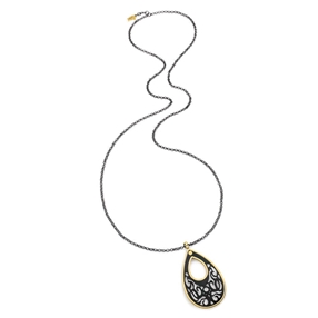 Desire Drops Black Plated Long Necklace-